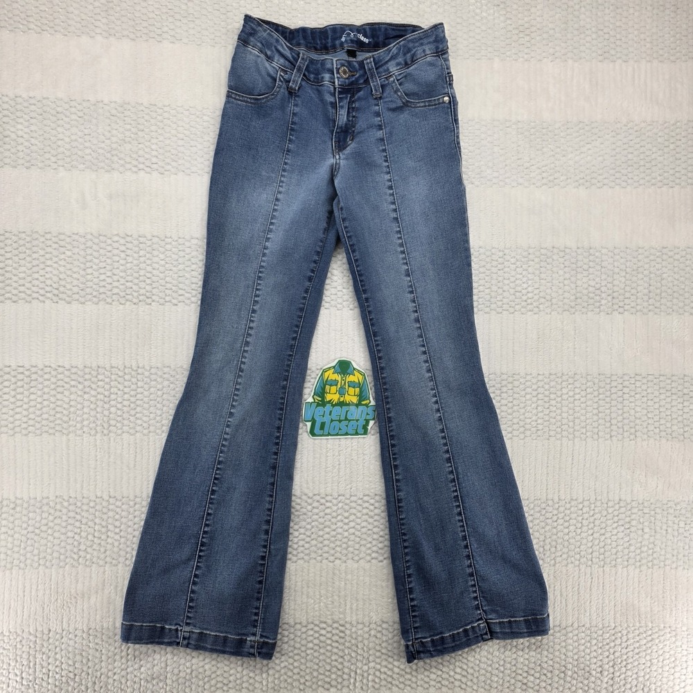 Art Class Girls Flare Jeans Blue Denim Mid Rise Size 14 Adjustable Waist Stretch